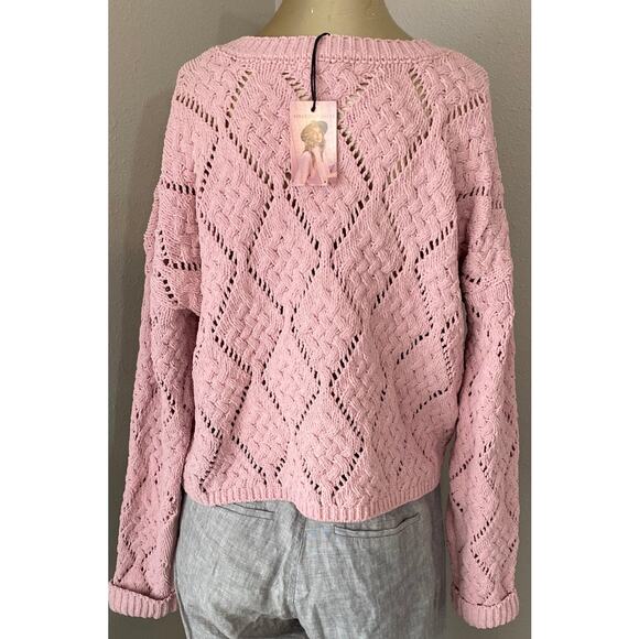 Sincerely Jules Women Large Cropped Pink Long Sleeve Sweater NWT - Picture 3 of 6